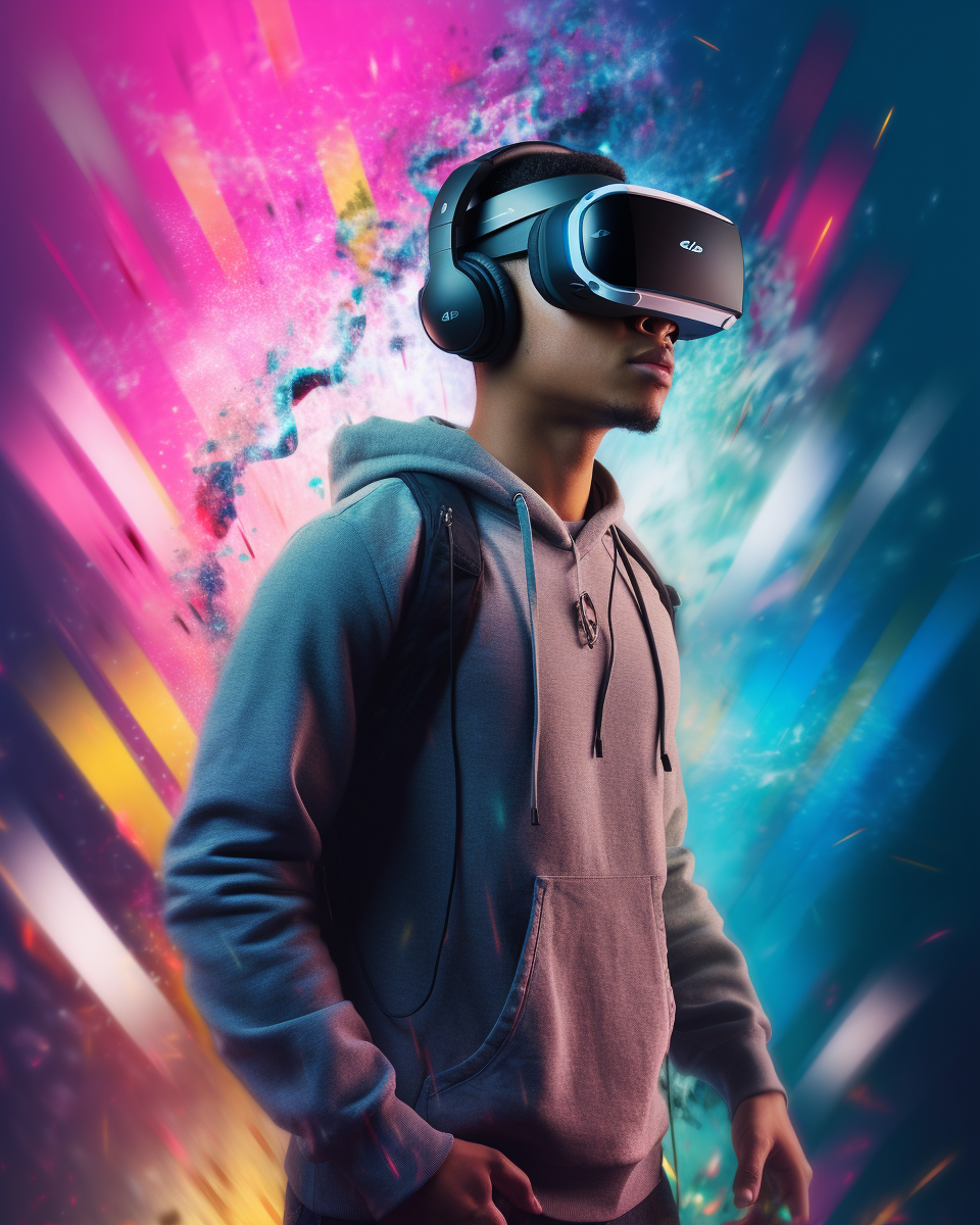 Person immersed in VR gaming powered by PlayStation 6