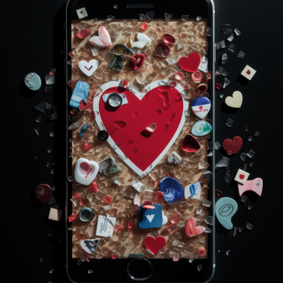 Broken heart surrounded by social media icons