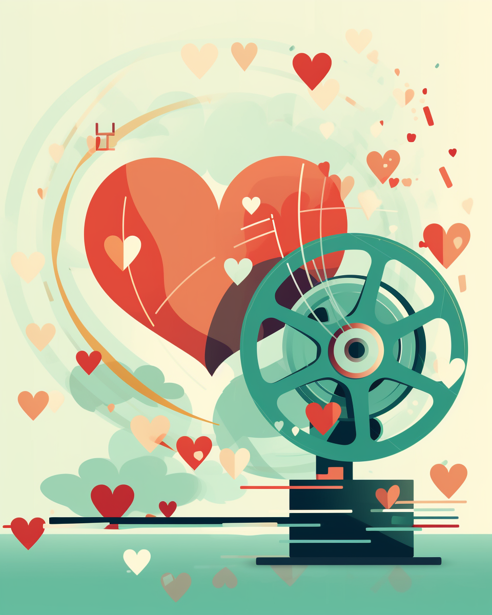 TV and film reel with heart shapes symbolizing real-life romances