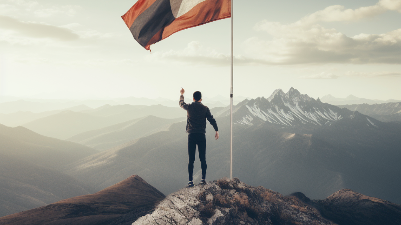 Person on mountain with SEO checklist flag